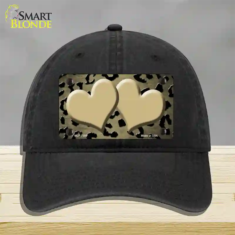 Gold Black Cheetah Hearts Oil Rubbed Novelty License Plate Hat Unconstructed Cotton / Black