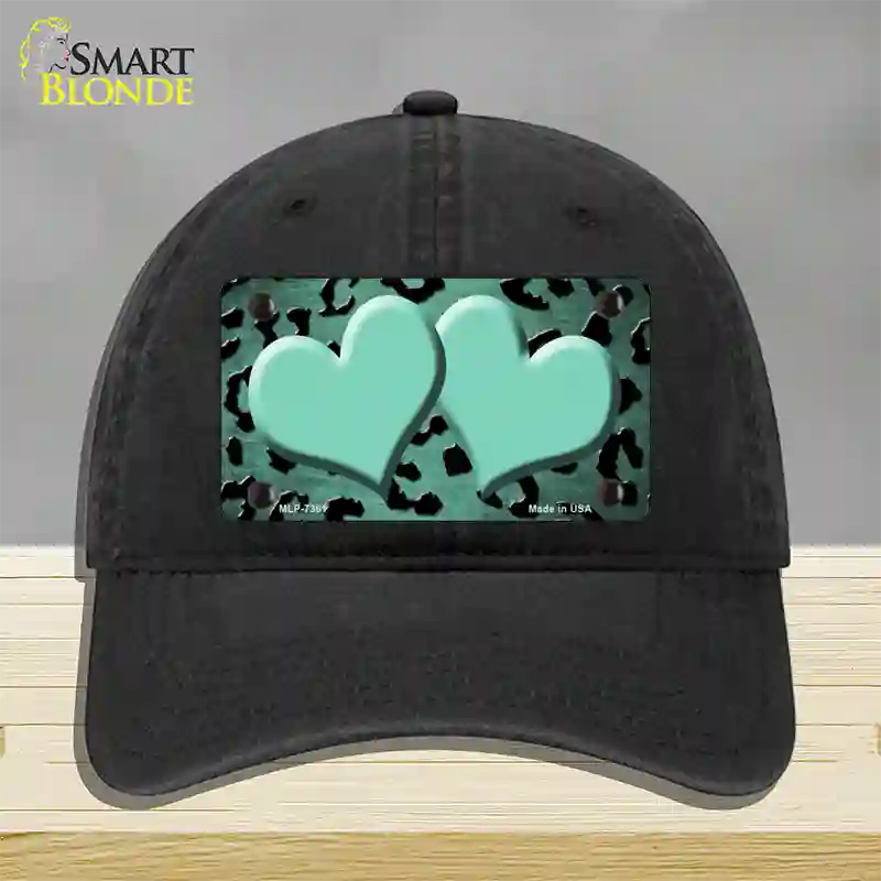 Mint Black Cheetah Hearts Oil Rubbed Novelty License Plate Hat Unconstructed Cotton / Black