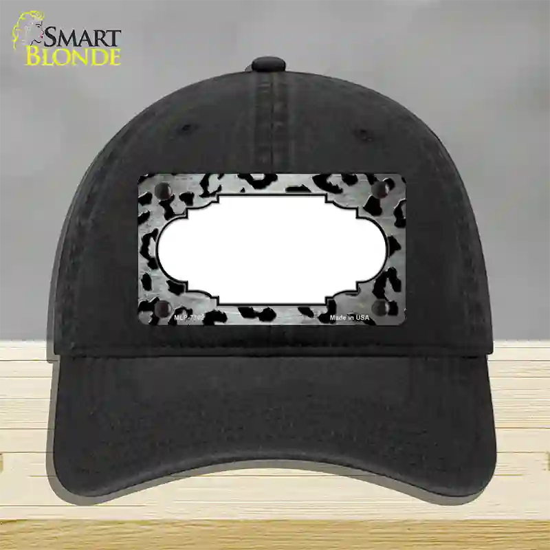 White Black Cheetah Scallop Oil Rubbed Novelty License Plate Hat Unconstructed Cotton / Black