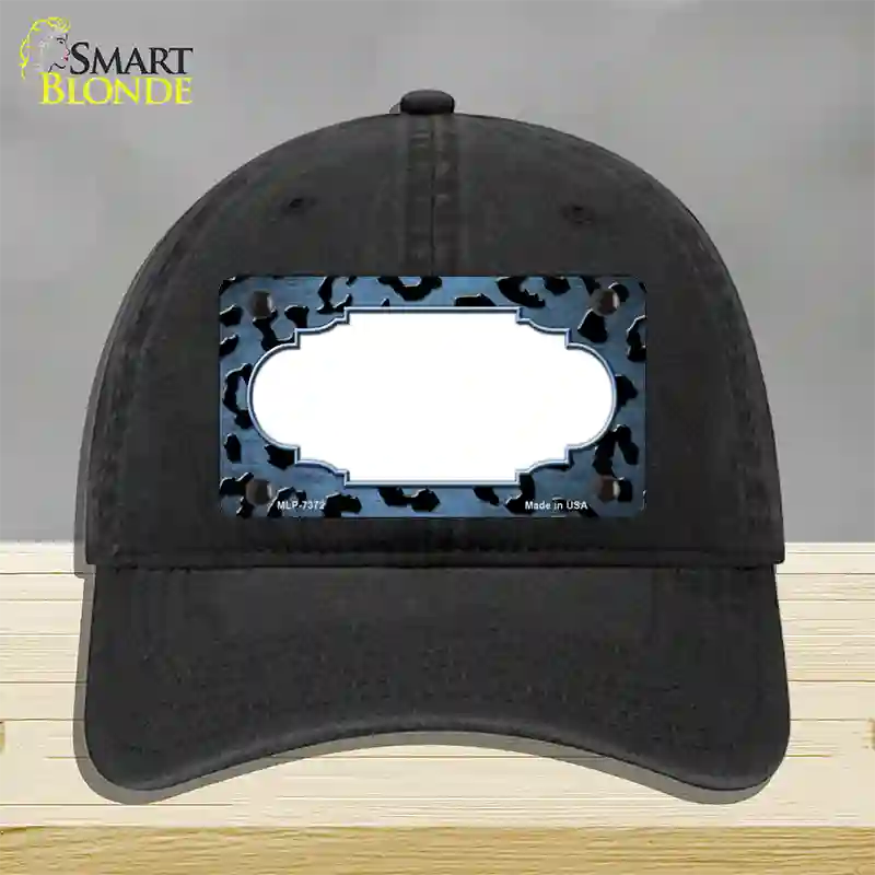 Light Blue Black Cheetah Scallop Oil Rubbed Novelty License Plate Hat Unconstructed Cotton / Black