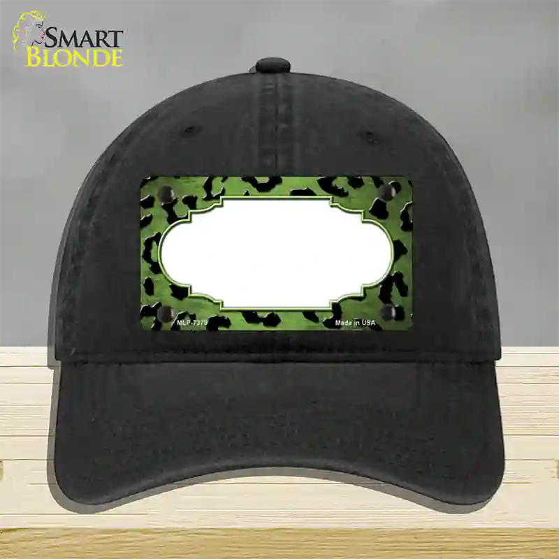 Lime Green Black Cheetah Scallop Oil Rubbed Novelty License Plate Hat Unconstructed Cotton / Black