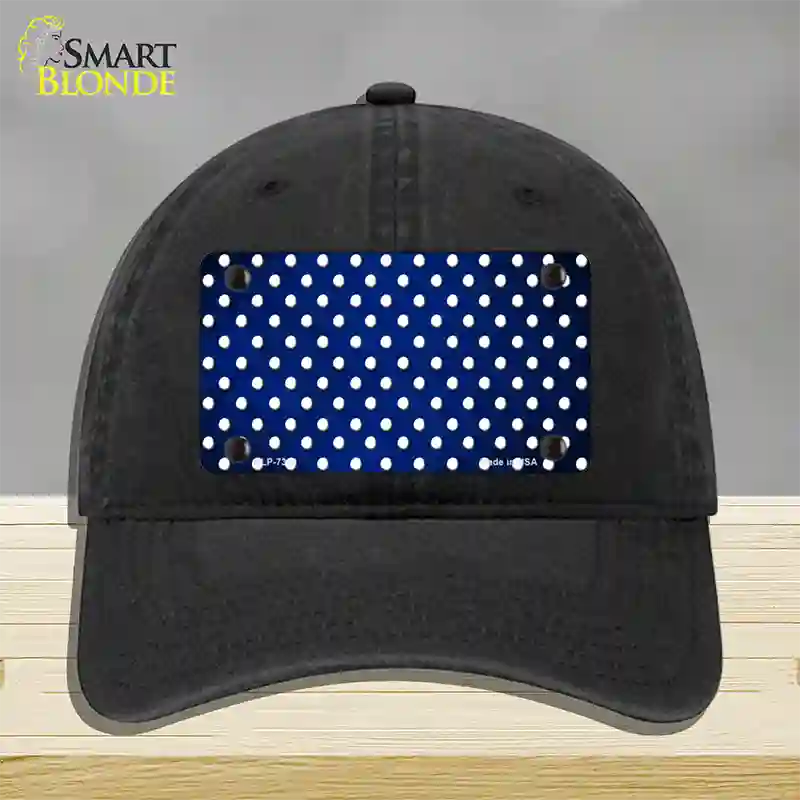 Blue White Small Dots Oil Rubbed Novelty License Plate Hat Unconstructed Cotton / Black