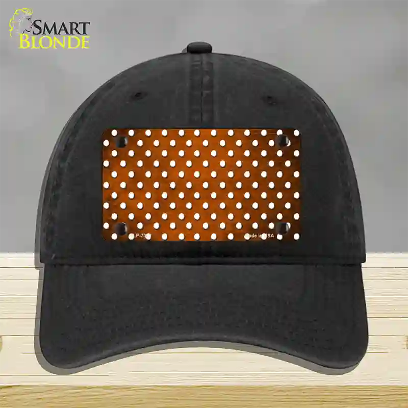 Orange White Small Dots Oil Rubbed Novelty License Plate Hat Unconstructed Cotton / Black