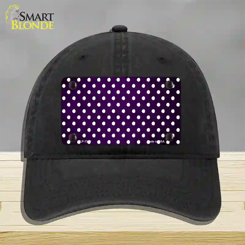 Purple White Small Dots Oil Rubbed Novelty License Plate Hat Unconstructed Cotton / Black