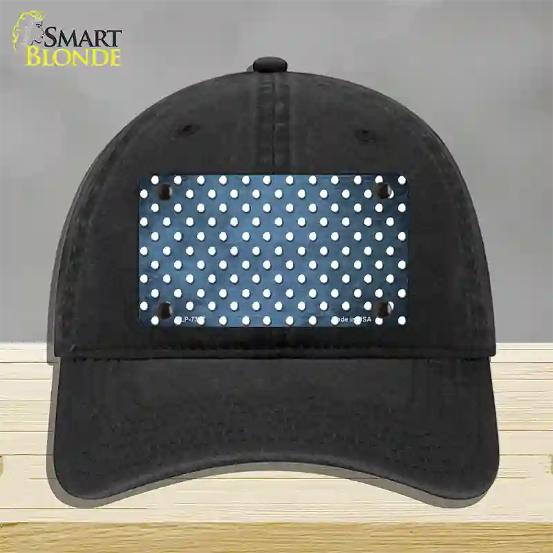 Light Blue White Small Dots Oil Rubbed Novelty License Plate Hat Unconstructed Cotton / Black