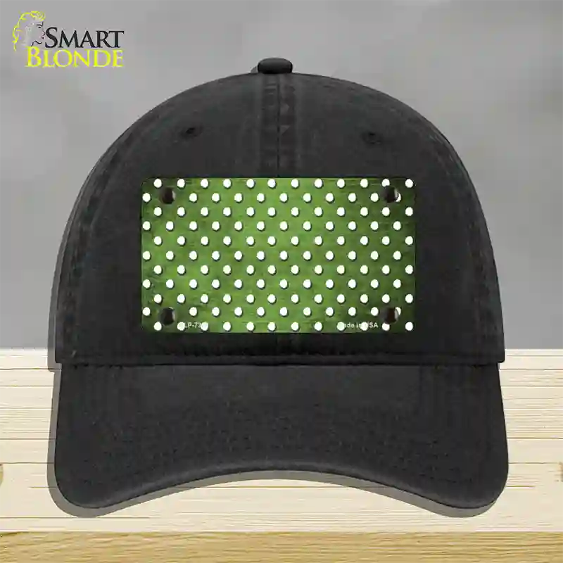 Lime Green White Small Dots Oil Rubbed Novelty License Plate Hat Unconstructed Cotton / Black