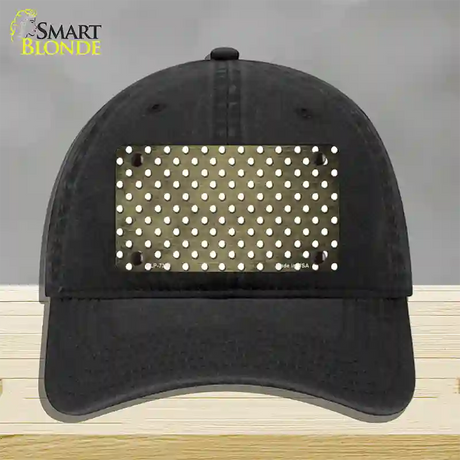 Gold White Small Dots Oil Rubbed Novelty License Plate Hat Unconstructed Cotton / Black