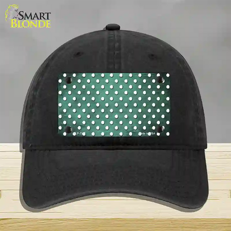 Mint White Small Dots Oil Rubbed Novelty License Plate Hat Unconstructed Cotton / Black