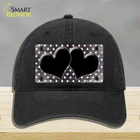 Black White Small Dots Hearts Oil Rubbed Novelty License Plate Hat Unconstructed Cotton / Black