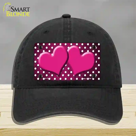 Pink White Small Dots Hearts Oil Rubbed Novelty License Plate Hat Unconstructed Cotton / Black