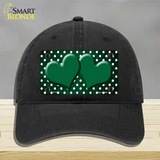 Green White Small Dots Hearts Oil Rubbed Novelty License Plate Hat Unconstructed Cotton / Black