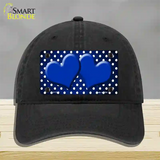 Blue White Small Dots Hearts Oil Rubbed Novelty License Plate Hat Unconstructed Cotton / Black