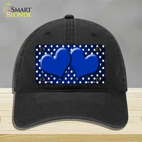 Blue White Small Dots Hearts Oil Rubbed Novelty License Plate Hat Unconstructed Cotton / Black