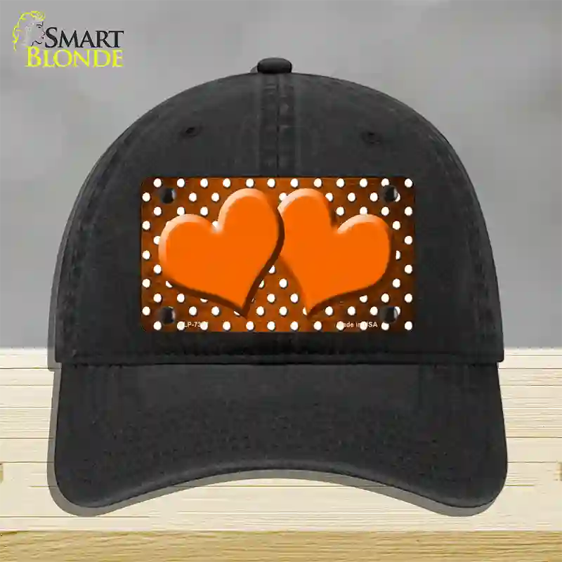 Orange White Small Dots Hearts Oil Rubbed Novelty License Plate Hat Unconstructed Cotton / Black