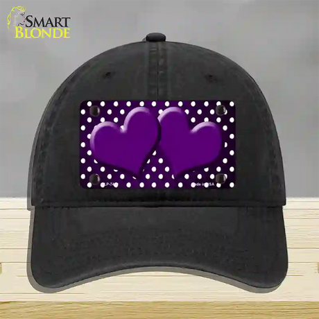 Purple White Small Dots Hearts Oil Rubbed Novelty License Plate Hat Unconstructed Cotton / Black