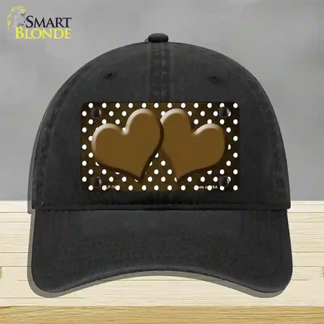 Brown White Small Dots Hearts Oil Rubbed Novelty License Plate Hat Unconstructed Cotton / Black