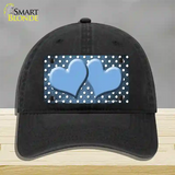 Light Blue White Small Dots Hearts Oil Rubbed Novelty License Plate Hat Unconstructed Cotton / Black