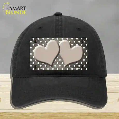 Tan White Small Dots Hearts Oil Rubbed Novelty License Plate Hat Unconstructed Cotton / Black