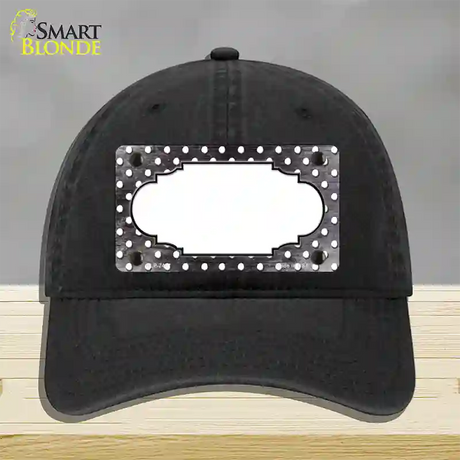 Black White Small Dots Scallop Oil Rubbed Novelty License Plate Hat Unconstructed Cotton / Black