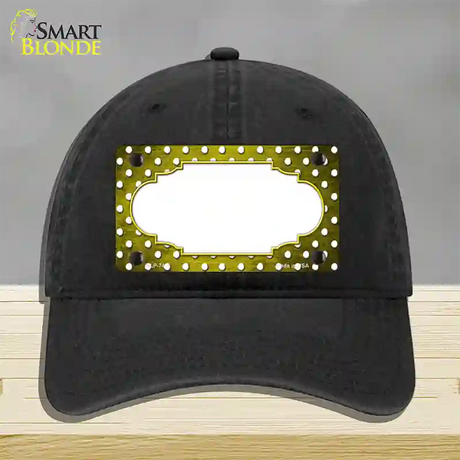 Yellow White Small Dots Scallop Oil Rubbed Novelty License Plate Hat Unconstructed Cotton / Black