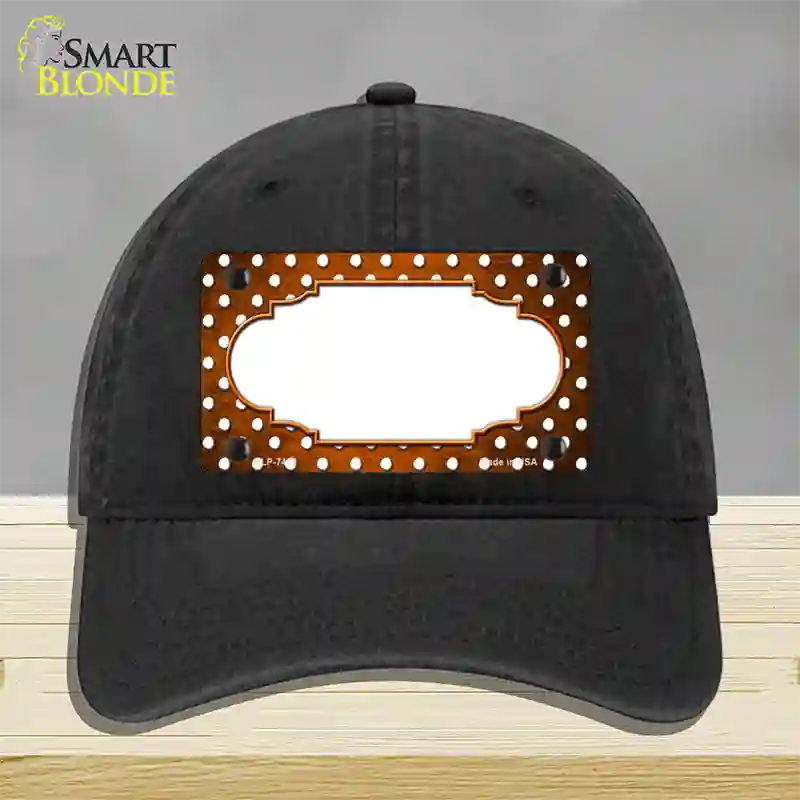 Orange White Small Dots Scallop Oil Rubbed Novelty License Plate Hat Unconstructed Cotton / Black