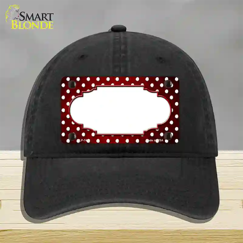 Red White Small Dots Scallop Oil Rubbed Novelty License Plate Hat Unconstructed Cotton / Black