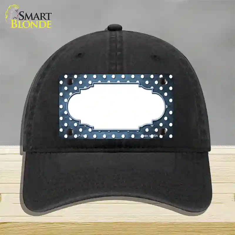 Light Blue White Small Dots Scallop Oil Rubbed Novelty License Plate Hat Unconstructed Cotton / Black