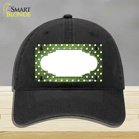 Lime Green White Small Dots Scallop Oil Rubbed Novelty License Plate Hat Unconstructed Cotton / Black