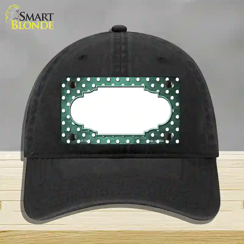 Mint White Small Dots Scallop Oil Rubbed Novelty License Plate Hat Unconstructed Cotton / Black