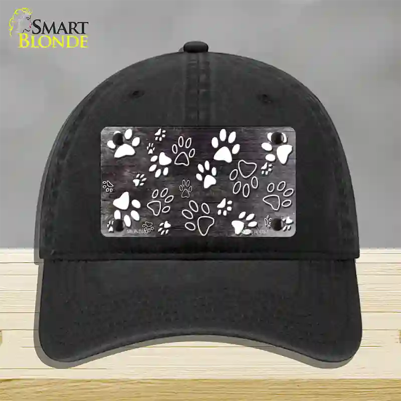 Black White Paw Oil Rubbed Novelty License Plate Hat Unconstructed Cotton / Black