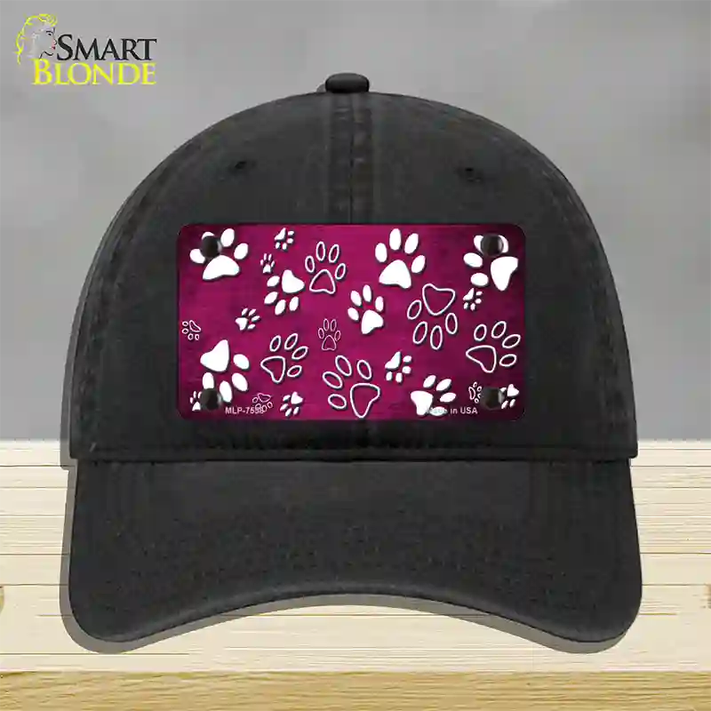 Pink White Paw Oil Rubbed Novelty License Plate Hat Unconstructed Cotton / Black