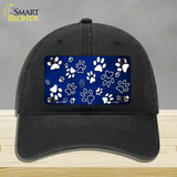 Blue White Paw Oil Rubbed Novelty License Plate Hat Unconstructed Cotton / Black