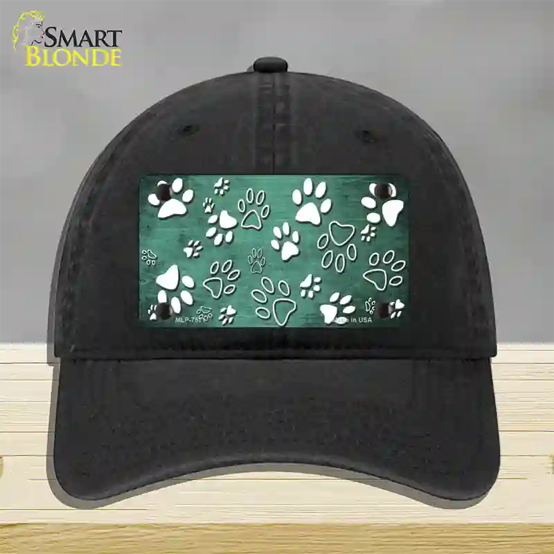 Mint White Paw Oil Rubbed Novelty License Plate Hat Unconstructed Cotton / Black