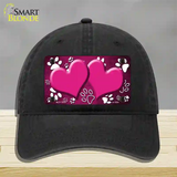 Paw Heart Pink White Novelty License Plate Hat Unconstructed Cotton / Black