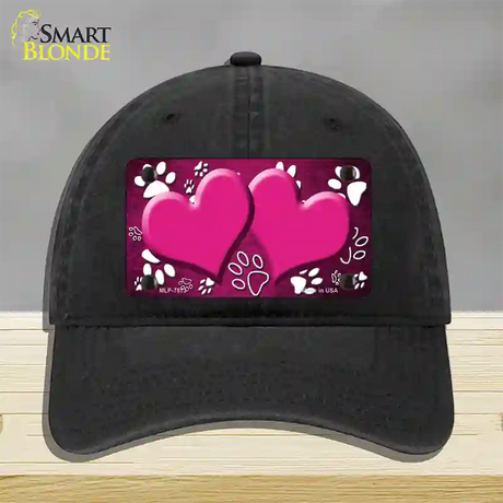 Paw Heart Pink White Novelty License Plate Hat Unconstructed Cotton / Black