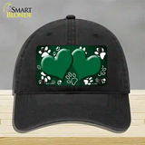 Paw Heart Green White Novelty License Plate Hat Unconstructed Cotton / Black