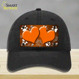 Paw Heart Orange White Novelty License Plate Hat Unconstructed Cotton / Black