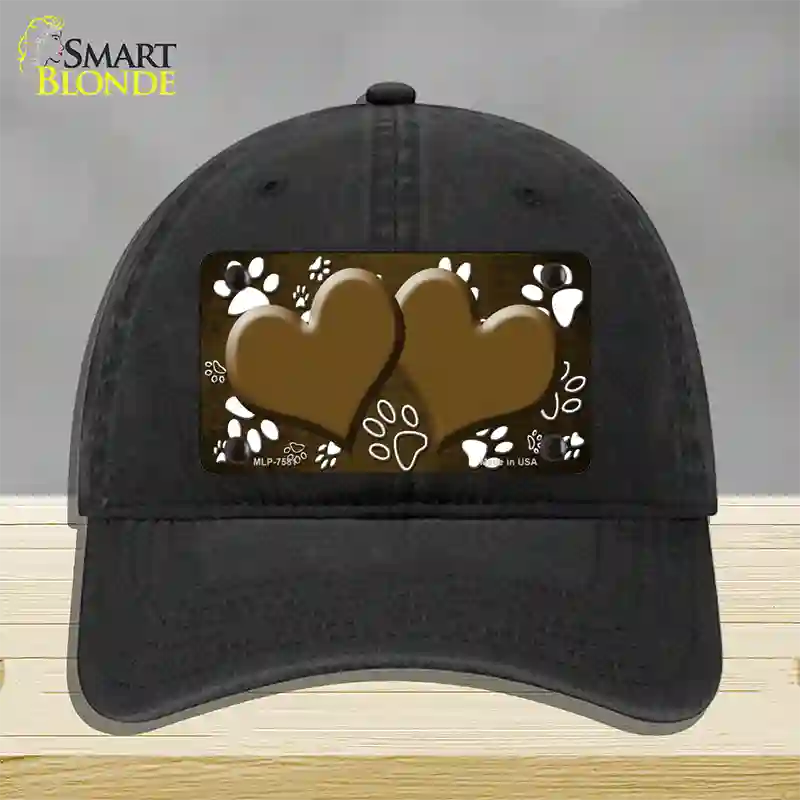 Paw Heart Brown White Novelty License Plate Hat Unconstructed Cotton / Black