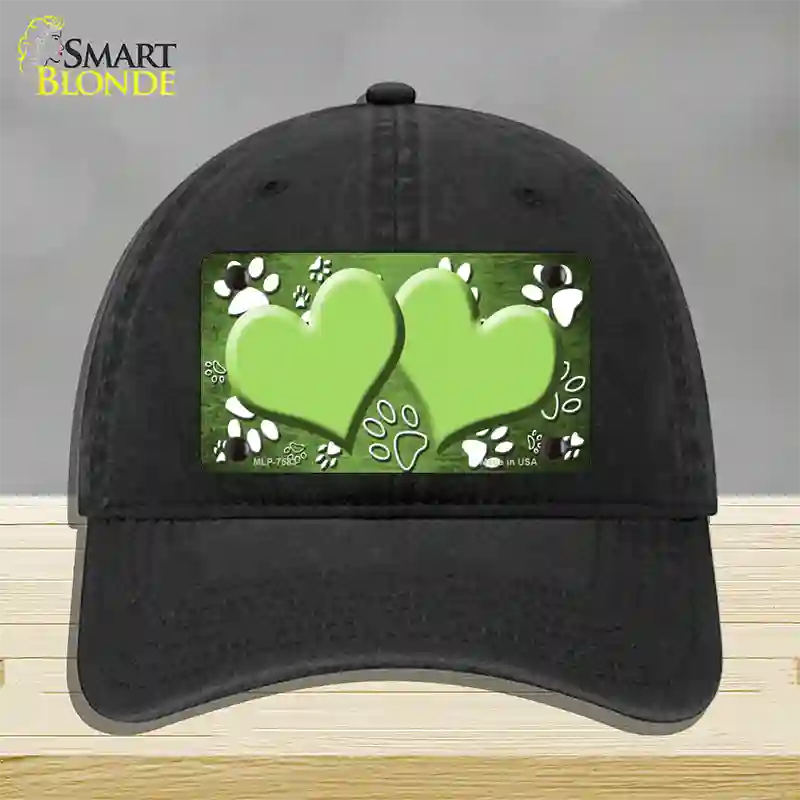 Paw Heart Lime Green White Novelty License Plate Hat Unconstructed Cotton / Black