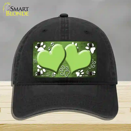 Paw Heart Lime Green White Novelty License Plate Hat Unconstructed Cotton / Black