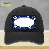 Paw Scallop Blue White Novelty License Plate Hat Unconstructed Cotton / Black