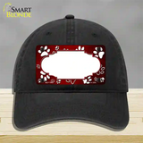 Paw Scallop Red White Novelty License Plate Hat Unconstructed Cotton / Black