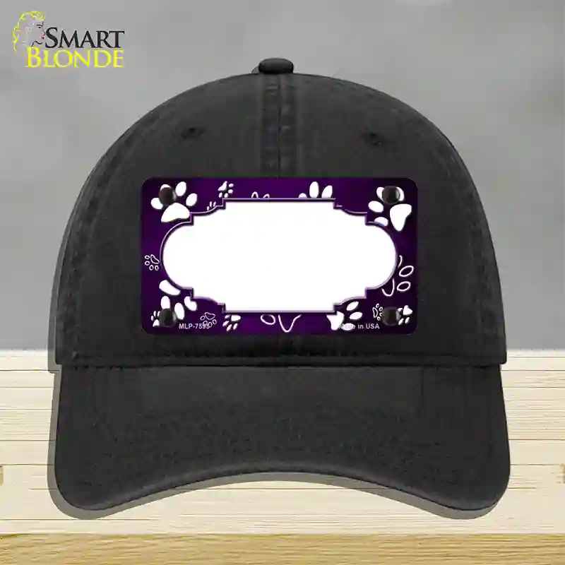 Paw Scallop Purple White Novelty License Plate Hat Unconstructed Cotton / Black