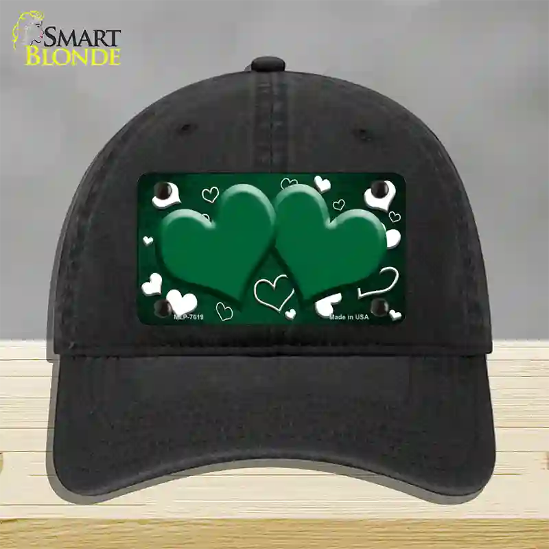 Green White Love Hearts Oil Rubbed Novelty License Plate Hat Unconstructed Cotton / Black