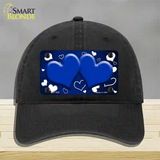 Blue White Love Hearts Oil Rubbed Novelty License Plate Hat Unconstructed Cotton / Black