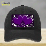 Purple White Love Hearts Oil Rubbed Novelty License Plate Hat Unconstructed Cotton / Black