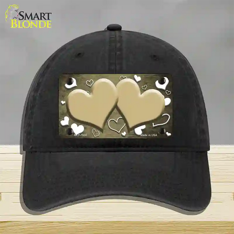 Gold White Love Hearts Oil Rubbed Novelty License Plate Hat Unconstructed Cotton / Black