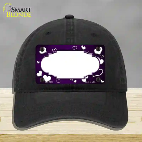 Purple White Love Scallop Oil Rubbed Novelty License Plate Hat Unconstructed Cotton / Black