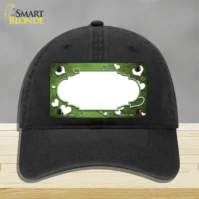 Lime Green White Love Scallop Oil Rubbed Novelty License Plate Hat Unconstructed Cotton / Black