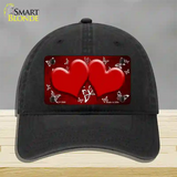 Red White Hearts Butterfly Oil Rubbed Novelty License Plate Hat Unconstructed Cotton / Black